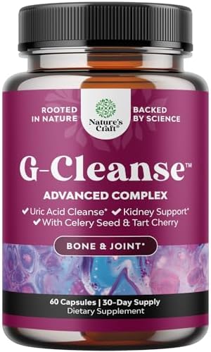 GCleanse Uric Acid Support Supplement - Uric Acid Cleanse Joint Support Supplement with Chanca Piedra Tart Cherry Celery Seed Extract and Bromelain - Herbal Liver and Kidney Cleanse Detox Natures Craft