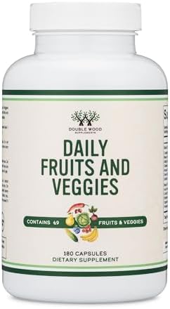 Fruits and Veggies Supplement (Daily Blend of 49 Different Fruits and Vegetables, 23 Veggies and 29 Fruits) 1,500mg Servings, 180 Capsules (No Fillers, Vegan Safe, Non-GMO) by Double Wood Double Wood Supplements