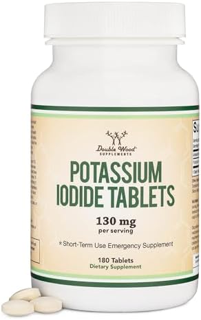 Potassium Iodide 130mg Tablets - Emergency Use for Exposure - 180 Count, 3 Month Supply - Double Wood Supplements Double Wood Supplements