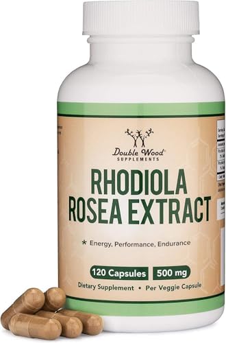 Rhodiola Rosea Supplement 500mg, 120 Vegan Capsules (Third Party Test, Gluten Free, 3% Salidrosides, 1% Rosavins Extract) for Performance, Calming, Motivation by Double Wood Double Wood Supplements