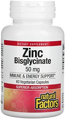 Natural Factors Zinc Bisglycinate, 50 mg, 60 Vegetarian Capsules Natural Factors