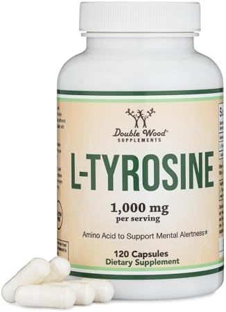 L-Tyrosine 1,000mg per Serving, 120 Veggie Capsules (L Tyrosine Supplement for Memory, Attention, and Focus) Amino Acid, Vegan Safe, Non-GMO by Double Wood Double Wood Supplements