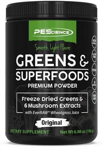 PEScience Greens & Superfoods Powder, Chocolate, 30 Servings, Natural Chlorophyll with Turkey Tail Mushroom & Fruit Extracts Blend PEScience