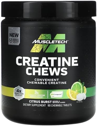 MuscleTech Creatine Chews - Creapure Monohydrate Supplement for Muscle Recovery, Muscle Builder & Energy Boost - Pre Workout Supplement for Men & Women - 90 Chewable Candies, Citrus Burst Muscletech