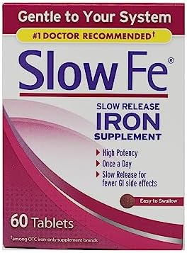 Slow Fe, High Potency Iron 45 mg, Slow Release - 60 Tablets - Pack of 3 Slow Fe