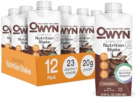 OWYN Only What You Need Vegan Complete Nutrition Protein Shake, 20g plant based protein, 23 Vitamins Minerals, Nutritional Shake, Gluten, Soy, and Tree Nut-Free (Chocolate, 12 pack) OWYN Only What You Need