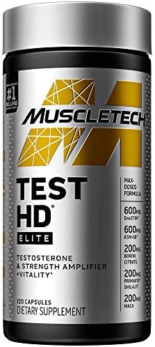 Testosterone Booster for Men | MuscleTech Test HD Elite Test Booster | Muscle Builder + Nitric Oxide Booster | Boron Supplement & Tribulus Terrestris for Men | Increased Blood Flow | 120 Count Muscletech