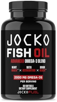 Jocko Fuel Omega 3 Fish Oil Supplement - Burpless Fish Oil 2000mg Omega 3 Fatty Acid Supplement Powerful Antioxidant with Astaxanthin - Supports Brain, Heart, & Mood (60 Capsules) (30 Day Supply) Jocko Fuel