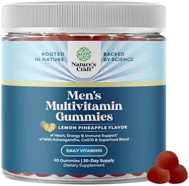 Natures Craft Men's Multivitamin Gummies with Superfood Complex - Daily Multivitamin for Men Gummies with CoQ10 and Ashwagandha for Energy and Immune Support - Adult Gummy Essential Minerals Natures Craft