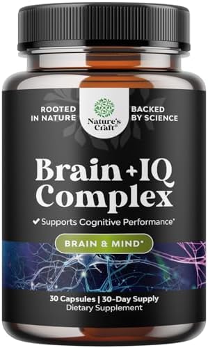 Nootropic Memory Supplement for Brain Support - Memory Pills for Brain Boost and Natural Energy Booster - Vitamin B 12 Bacopa Monnieri Rhodiola Rosea DMAE Ginkgo Biloba Phosphatidylserine Supplement Natures Craft