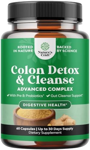 Colon Cleanser & Detox - Lactobacillus Acidophilus Probiotic Supplement Body Cleanse - Psyllium Husk Capsules Gut Health Supplement Natures Craft