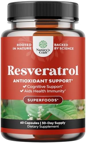 Youthful Trans Resveratrol Supplement - Natural Joint Support Supplement - Optimized Resveratrol Capsules with AMPK Activator Brain Booster Immune Support and Heart Health Natures Craft