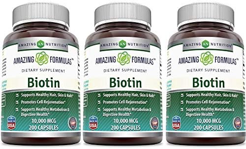 Amazing Nutrition Biotin 10,000 Mcg Dietary Supplement, 200 Capsules (200 Capsules (Pack of 3)) Amazing Nutrition