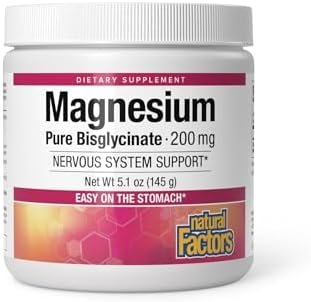 Natural Factors Magnesium Bisglycinate Pure Powder for Nervous System Support, 200 mg, 5.1 oz Natural Factors