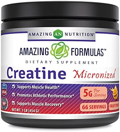 Amazing Formulas Micronized Creatine Monohydrate Supplement | 5000 Mg | Non-GMO | Gluten Free | Made in USA (1 Lb, Fruit Punch) Amazing Nutrition