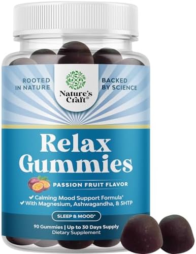 Pure Calm and Relaxing Magnesium Supplement - Magnesium for Stress Support & Anxiety Ease for Adults - High Absorption Mg Citrate Gummies with L Theanine & Ashwagandha for Muscle Cramps - 90 Count Natures Craft