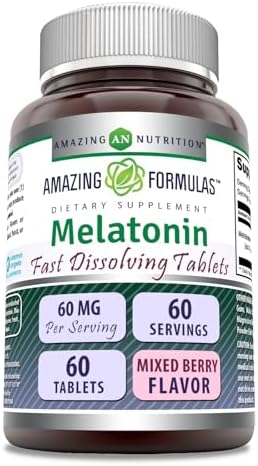 Amazing Formulas Melatonin Fast Dissolving Supplement | 60 Mg per Serving | Mixed Berry Flavor | 60 Tablets | Non-GMO | Gluten-Free | Made in USA Amazing Nutrition