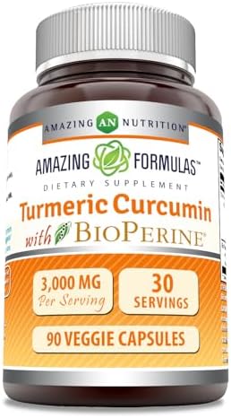 Amazing Formulas Turmeric Curcumin with Bioperine 3000 mg Per Serving | 90 Veggie Capsules Supplement | Non-GMO | Gluten Free | Made in USA Amazing Nutrition