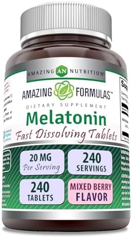 Amazing Formulas Melatonin Fast Dissolving Supplement | Mixed Berry Flavor | 20 Mg Per Serving | 240 Tablets | Non-GMO | Gluten-Free | Made in USA Amazing Nutrition