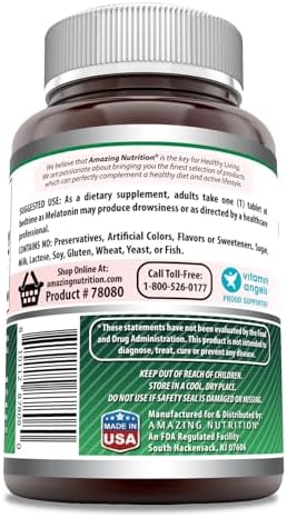 Amazing Formulas Melatonin Supplement | 1 Mg Per Serving | 365 Tablets | 1 Year Supply | Non-GMO | Gluten Free | Made in USA Amazing Nutrition