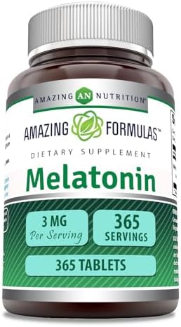 Amazing Formulas Melatonin Supplement | 3 Mg Per Serving | 365 Tablets | 1 Year Supply | Non-GMO | Gluten-Free | Made in USA Amazing Nutrition