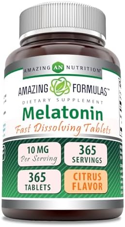 Amazing Formulas Melatonin Fast Dissolve 10 Mg Tablets | Non-GMO | Gluten Free | Made in USA (365 Count | Citrus) Amazing Nutrition