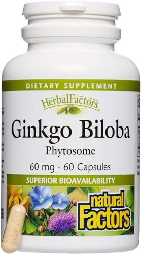 HerbalFactors by Natural Factors, Ginkgo Biloba Phytosome, Supports Circulation and Brain Health, 60 capsules (60 servings) Natural Factors