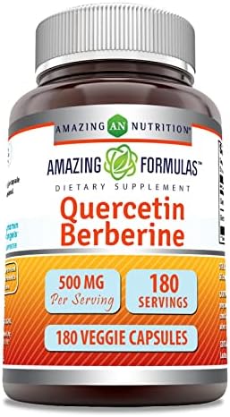 Amazing Formulas Quercetin Berberine - 250mg Berberine and 250mg Quercetin, 180 Veggie Capsules Supplement | Non-GMO | Gluten Free | Made in USA | Ideal for Vegetarians Amazing Nutrition