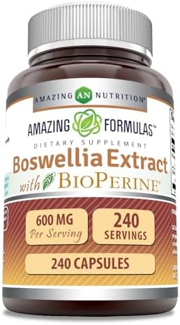 Amazing Formulas Boswellia Extract with Bioperine 600mg 240 Capsules Supplement | Non-GMO | Gluten Free | Made in USA Amazing Nutrition