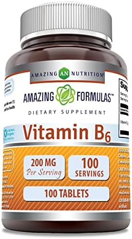 Amazing Formulas Vitamin B6 Pyridoxine 200mg 100 Tablets Supplement | Non-GMO | Gluten Free | Made in USA Amazing Nutrition