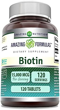 Amazing Formulas Biotin Supplement | 15000 Mcg Per Serving | 120 Tablets | Non-GMO | Gluten Free | Made in USA Amazing Nutrition