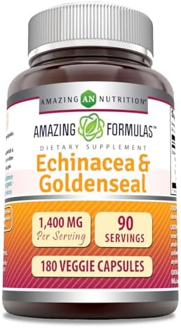 Amazing Formulas Echinacea & Goldenseal Supplement | 1400 Mg Per Serving | 180 Veggie Capsules | Non-GMO | Gluten Free | Made in USA Amazing Nutrition