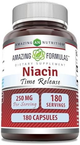 Amazing Formulas Niacin(Vitamin B3) 250 mg 180 Capsules Supplement | Non-GMO | Gluten Free | Made in USA Amazing Nutrition