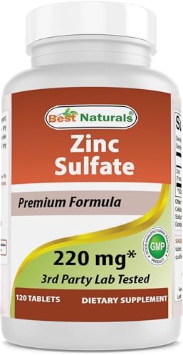 Best Naturals Zinc Sulfate 220 mg 120 Tablets - 3rd Party Lab Tested - Made in The USA - Gluten Free & Non-GMO Best Naturals