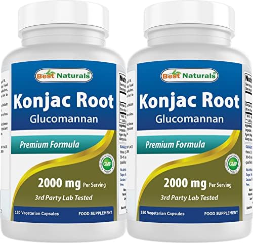 Best Naturals 2 Pack Konjac Glucomannan Root 2000 mg per Serving - 180 Vegetarian Capsules Best Naturals