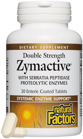 Natural Factors - Zymactive Proteolytic Enzyme Double Strength, Supports a Healthy Inflammatory Response to Help Muscle and Joint Function, Gluten Free, Non-GMO, 30 Enteric Coated Tablets Natural Factors