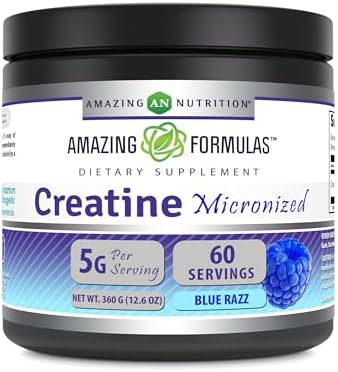 Amazing Formulas Micronized Creatine Monohydrate Supplement | 5000 Mg | Non-GMO | Gluten Free | Made in USA (12.6 Oz, Blue Raspberry) Amazing Nutrition