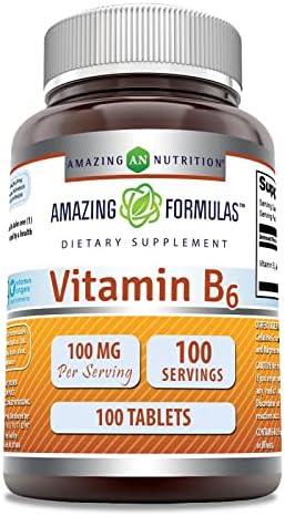 Amazing Formulas Vitamin B6 Pyridoxine 100mg 100 Tablets Supplement | Non GMO | Gluten Free | Made in USA Amazing Nutrition