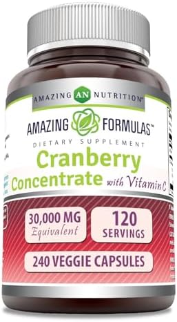 Amazing Formulas Cranberry Concentrate 30,000 mg with Vitamin C Supplement | Veggie Capsules | Super Strength | Non-GMO | Gluten Free | Made in USA (1 Pack, 120 Count) Amazing Nutrition