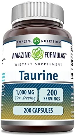 Amazing Formulas Taurine 1000mg Capsules Amino Acid Supplement | Non-GMO | Gluten Free | Made in USA (100 Count | 12 Pack) Amazing Nutrition