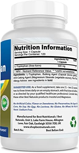 Best Naturals L-Tryptophan 500 mg 120 Capsules (120 Count (Pack of 3)) Best Naturals