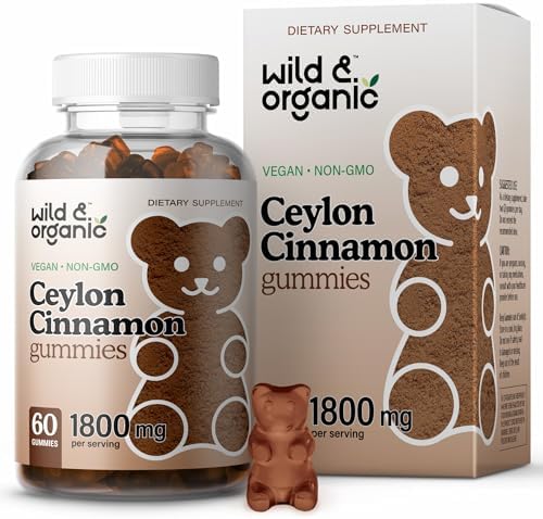 Wild & Organic Ceylon Cinnamon Gummies 1800mg - Antioxidants Support w/Cinnamon, Turmeric Root, Ginger - 60 Vegan, Non-GMO Chews Wild & Organic