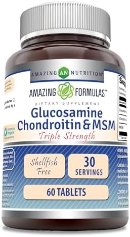 Amazing Formulas Glucosamine Chondroitin & MSM-Triple Strength Shellfish Free Tablets(Non-GMO,Gluten Free) | 60 Tablets Amazing Nutrition