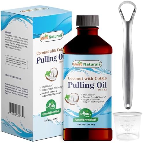 Best Naturals Coconut Pulling Oil with Vitamin D3, E, K2 & COQ10-8 Fl OZ Helps with Fresh Breath, Teeth & Gum Health - Made with Essential Oils Best Naturals