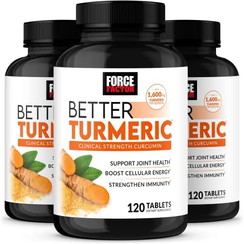 FORCE FACTOR Better Turmeric Curcumin 1600mg with Black Pepper & Ginger, Clinical Strength Joint Support Supplement, Superior Absorption, 120 Tablets Force Factor