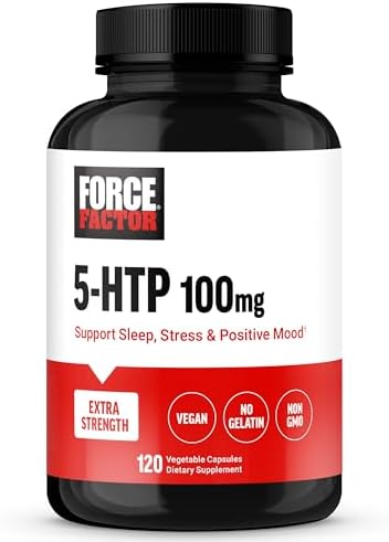 FORCE FACTOR 5HTP Sleep Aid and Mood Support Supplement, Extra Strength 5 HTP, Natural Sleep Supplement for Adults to Support Calm and Stress Balance, Vegan, Non-GMO, 120 Capsules Force Factor