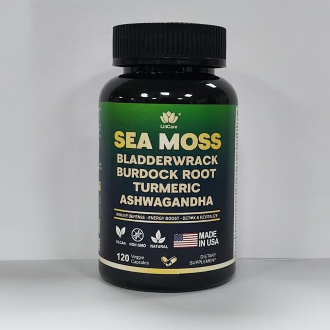 Organic Sea Moss Capsules, 16-in-1 with Ashwagandha, Turmeric, Black Seed Oil, Bladderwrack, Burdock Root, Elderberry, ACV, Manuka, Ginger, Vitamin D3 & C for Immunity, Gut, Joint, Skin, 240 Capsules EnvyDeal