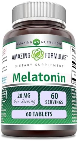 Amazing Formulas Melatonin Supplement | 20 Mg Per Serving | 60 Tablets | Non-GMO | Gluten-Free | Made in USA Amazing Nutrition