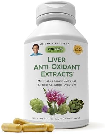 ANDREW LESSMAN Liver Anti-Oxidant Extracts 30 Capsules - Supports The Hard-Working Tissues of The Liver, Promotes Optimum Liver Health and Function. Milk Thistle, Turmeric and Artichoke Extracts Andrew Lessman