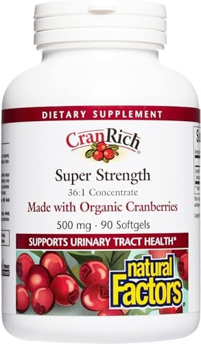 CranRich by Natural Factors, Super Strength Cranberry Concentrate, Antioxidant Supplement for Urinary Tract Support, Non-GMO, 90 softgels (90 servings) Natural Factors